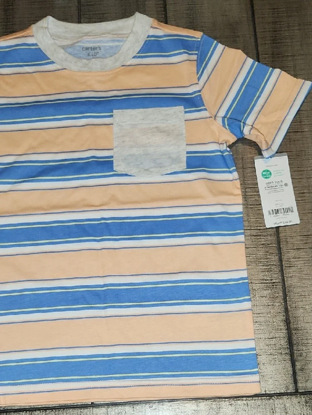 NWT Carter's Peach and Light Blue Striped Pocket Tee